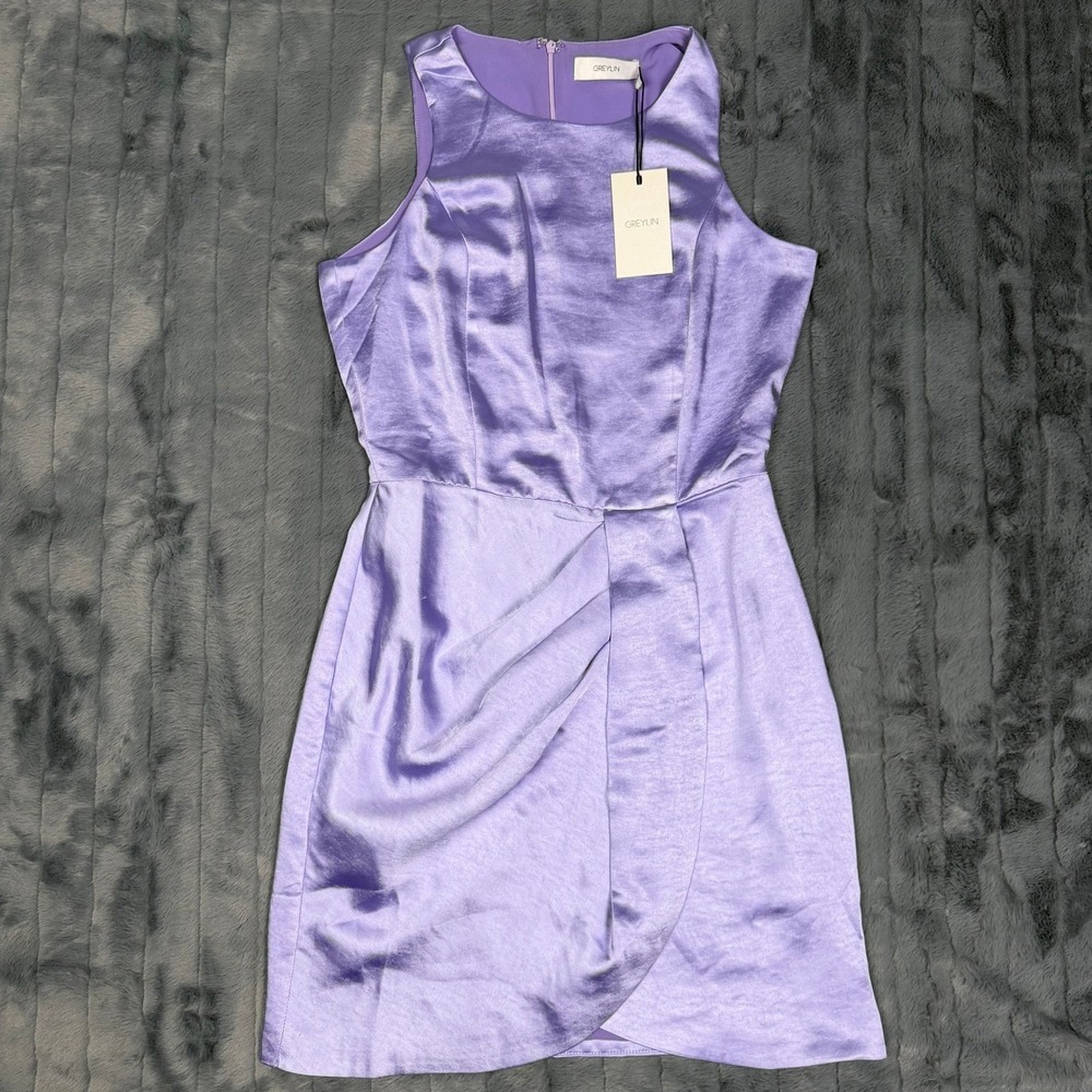 Greylin Mona Satin Mini Dress Purple Sleeveless Tulip Skirt G2310D5662 Womens S